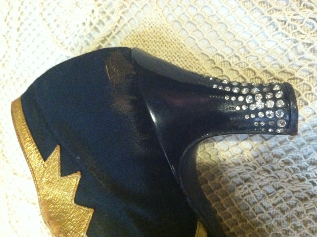 1920's Silk/Gilt Leather and Rhinestone Dancing Shoe at 1stDibs