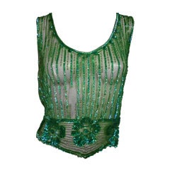 1920's Art Deco Vivid Green Sequined Tabard Style Evening Piece