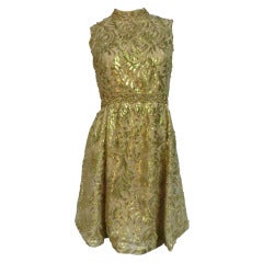 60s Mod Baby Doll Dress in Gold Lace and Studs