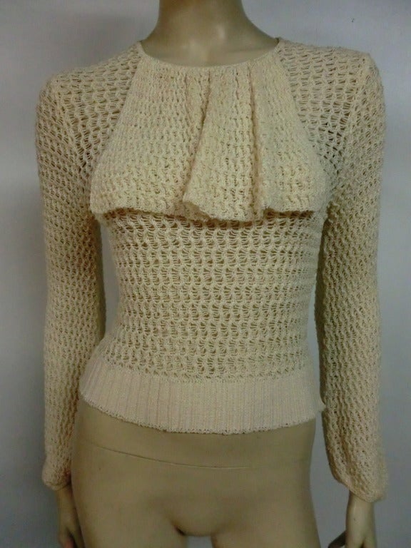 1920's Caged Knit Sweater with Neck Ruffle