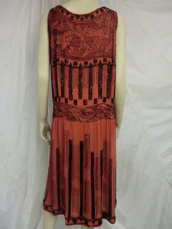 1920's Art Deco Beaded Swallowtail Motif Flapper Dress In Good Condition In Gresham, OR