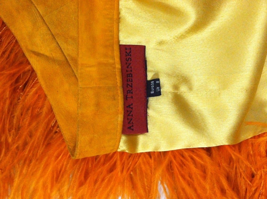 Women's Anna Tzrebinski Orange Suede Skirt w/ Hand-Tied Ostrich Feather Fringe