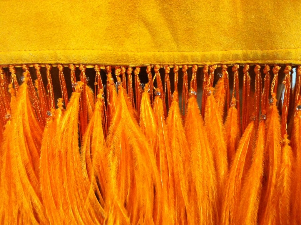 Anna Tzrebinski Orange Suede Skirt w/ Hand-Tied Ostrich Feather Fringe 1