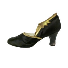 1920's Silk/Gilt Leather and Rhinestone Dancing Shoe