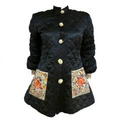 1920's Art Deco Chinese Quilted Silk Satin and Embroidered Jacket 3