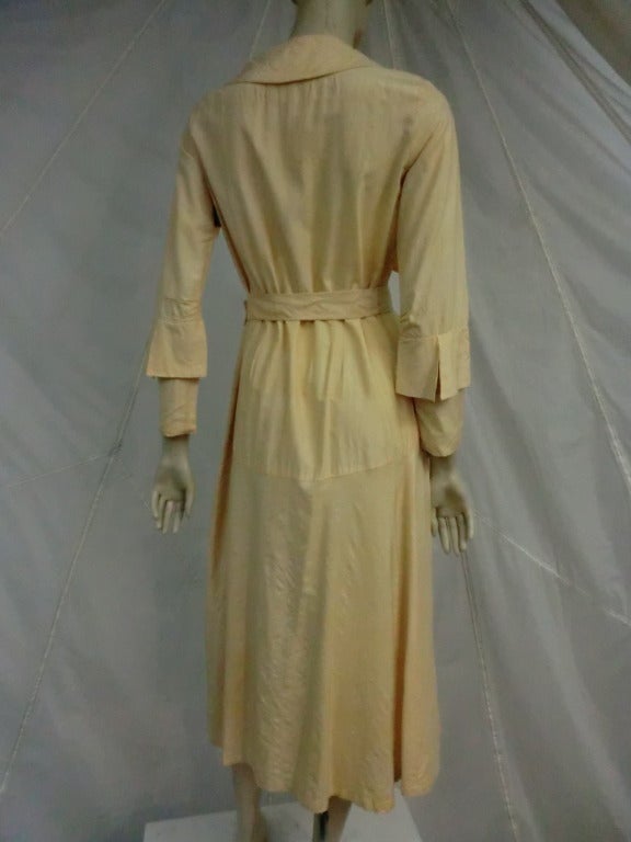 Beige 1920's Silk Day Dress with Incredible Seaming, Collar and Belt