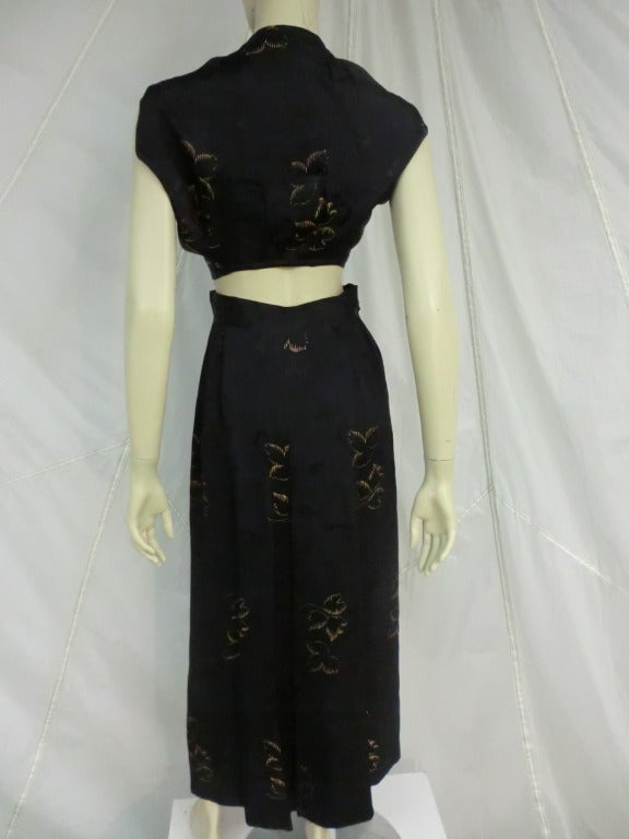 Black 1940's 3-Piece Pajama and Smoking Jacket Ensemble