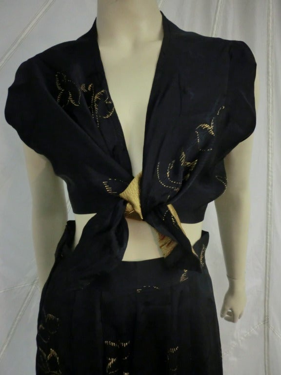 Women's 1940's 3-Piece Pajama and Smoking Jacket Ensemble