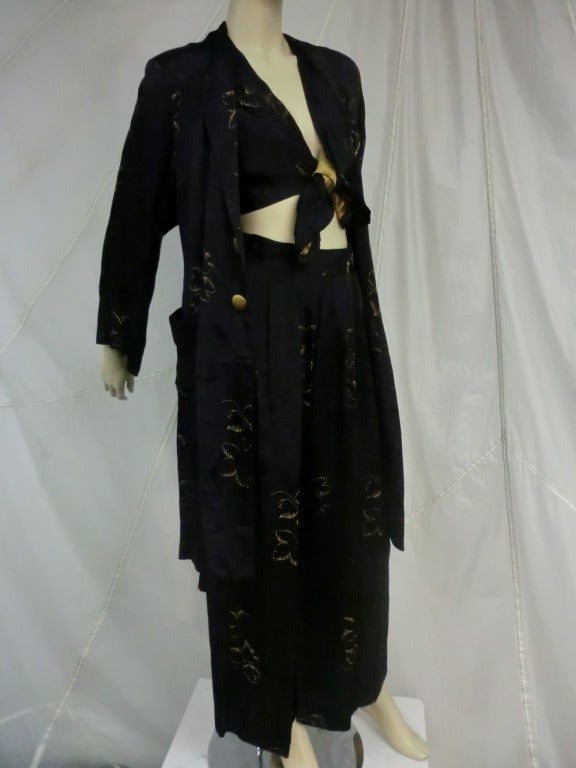 1940's 3-Piece Pajama and Smoking Jacket Ensemble 1