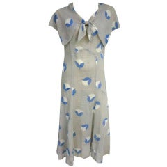 Art Deco 1920's Abstract Floral Print Cotton Voile Dress w/ Capelet 11