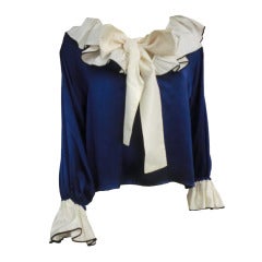 Yves Saint Laurent Silk Blouse w/ Ruffled Collar and Cuffs