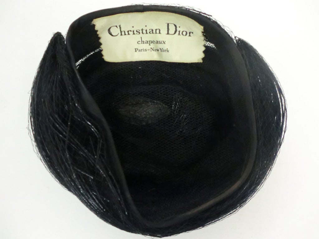1960's Christian Dior Black Straw Beehive Turban Hat 2