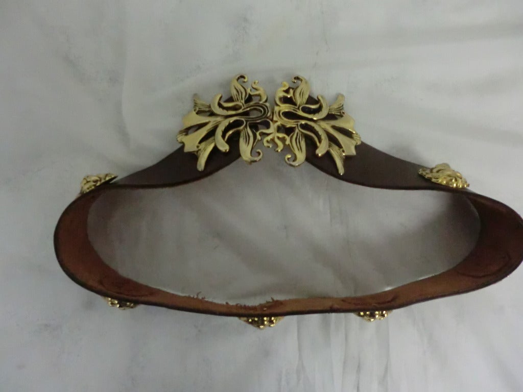 1970's Leather Belt w/ Elaborate Gold Tone Buckle and Lion's Heads 1