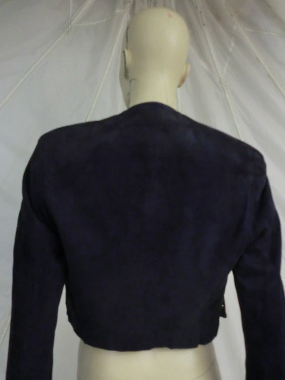 Gianfranco Ferre Suede Cropped Jacket w/ Gold Embelishment In New Condition In Gresham, OR