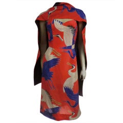 1950's Pauline Lake Ibis Print Seidenkleid trägerlos und Wrap