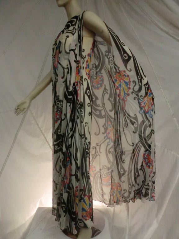 1960's Bergdorf Goodman Fabulous Printed Chiffon Column In Excellent Condition In Gresham, OR