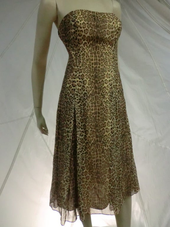 Women's Halston Leopard Chiffon Strapless Dress w/ Foulard