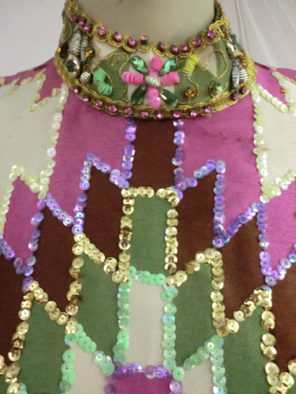 1960's Saks Fifth Avenue Sequined Psychedelic Pant Suit In Excellent Condition In Gresham, OR