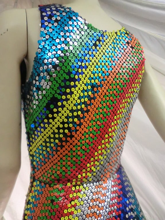 1970's Couture André Laug Rainbow Sequined Disco Gown 1