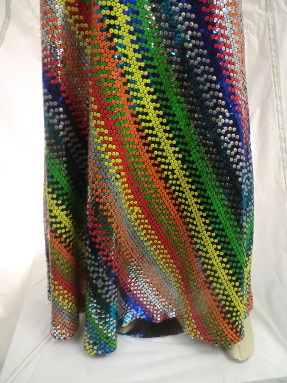 1970's Couture André Laug Rainbow Sequined Disco Gown 2