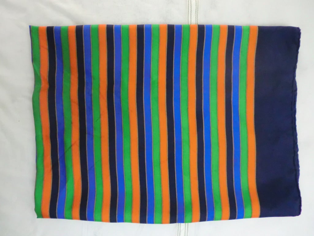 1970's Yves Saint Laurent Silk Scarf Hand-Rolled Hem Multicolor Stripes In Good Condition In Gresham, OR