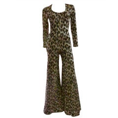 Vintage 1970's Leopard Print Lurex Flare Leg Jumpsuit Cut-Out Back