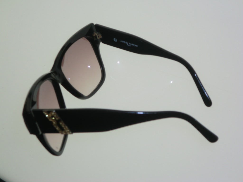 1970's Charles Jourdan Sunglasses in Black and Turquoise Faux Mother of Pearl In Excellent Condition In Gresham, OR