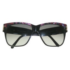 1970's Charles Jourdan Sunglasses in Black and Magenta Faux Mother of Pearl