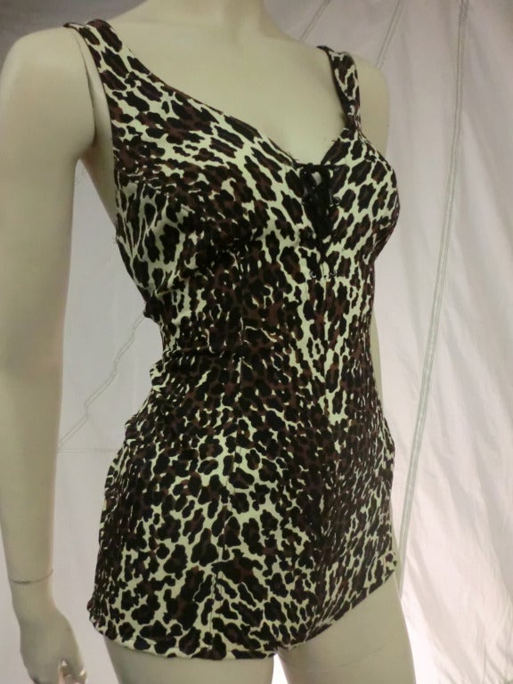 1960s Leopard Print Cole Of California One Piece Bathing Suit For Sale 
