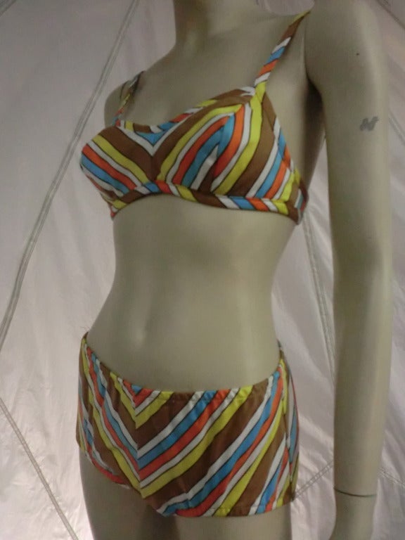 A wonderful 1960's striped cotton bikini with 