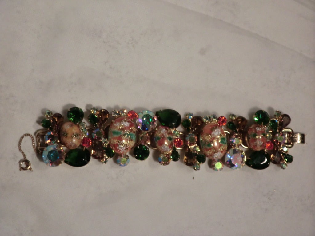 A gorgeous and unusual 1950s rhinestone and cabochon 