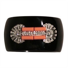 Vintage Kenneth Jay Lane Art Deco Style Wide Hinged Bracelet w/ Rhinestones