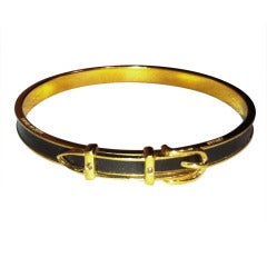 Retro Hermes Black Enameled "Belt Buckle" Bangle Bracelet