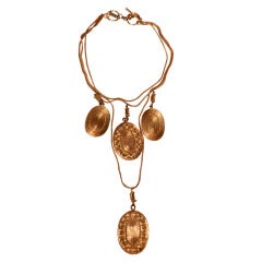 Yves Saint Laurent 1970s "Roman Medallion" Gold Plate Necklace
