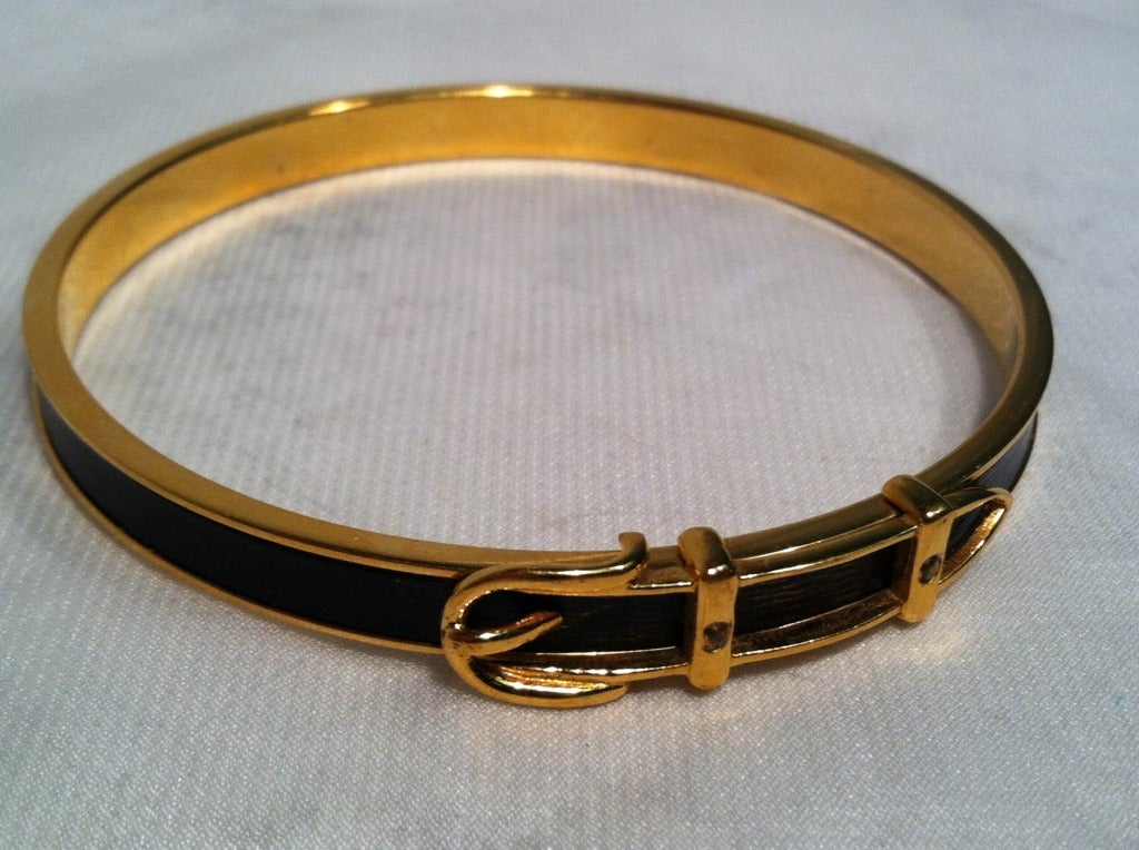 Hermes Black Enameled "Belt Buckle" Bangle Bracelet at 1stDibs hermes