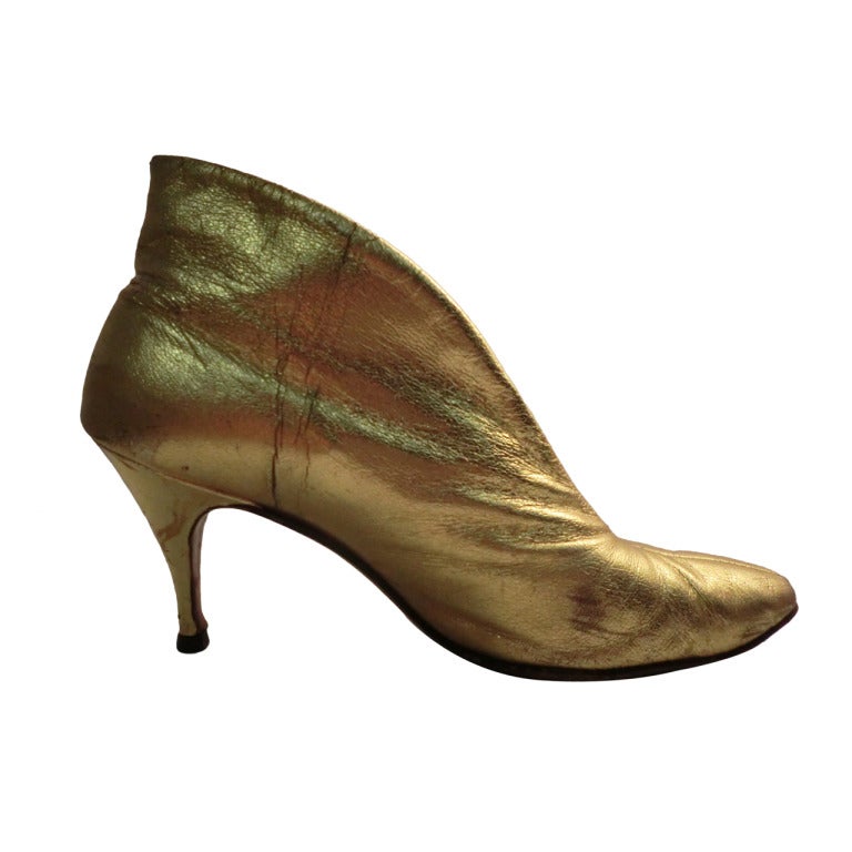 1950s Gilt Leather High Throated Stiletto Booties
