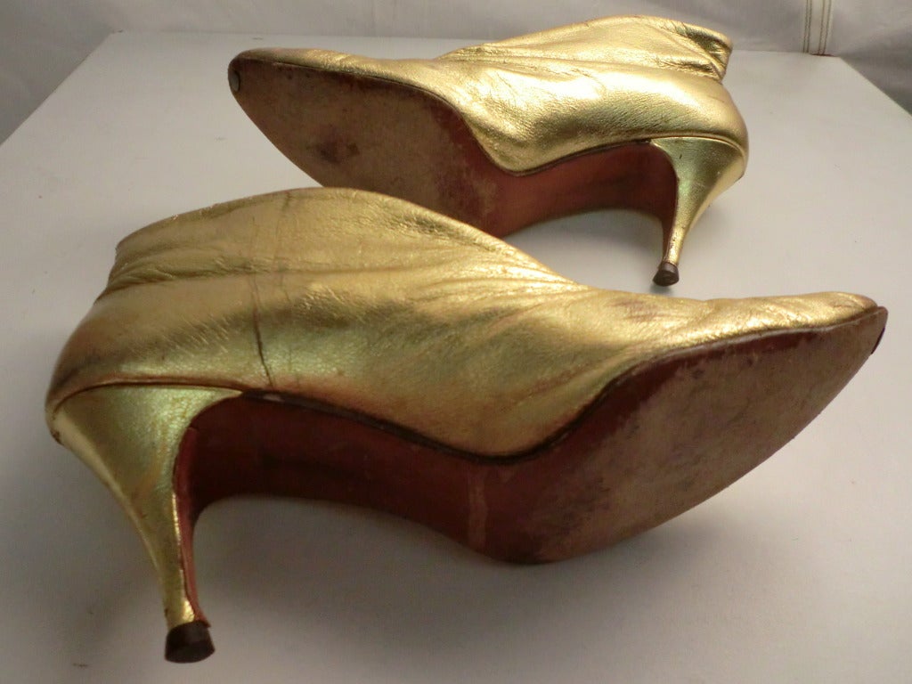 1950s Gilt Leather High Throated Stiletto Booties In Good Condition In Gresham, OR