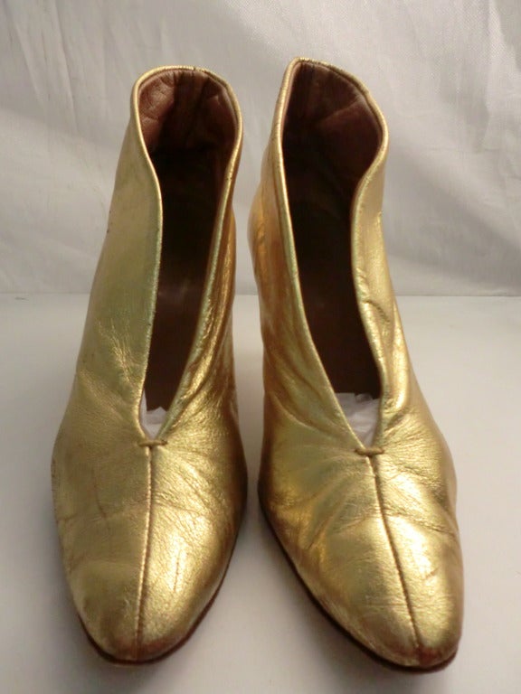 Women's 1950s Gilt Leather High Throated Stiletto Booties