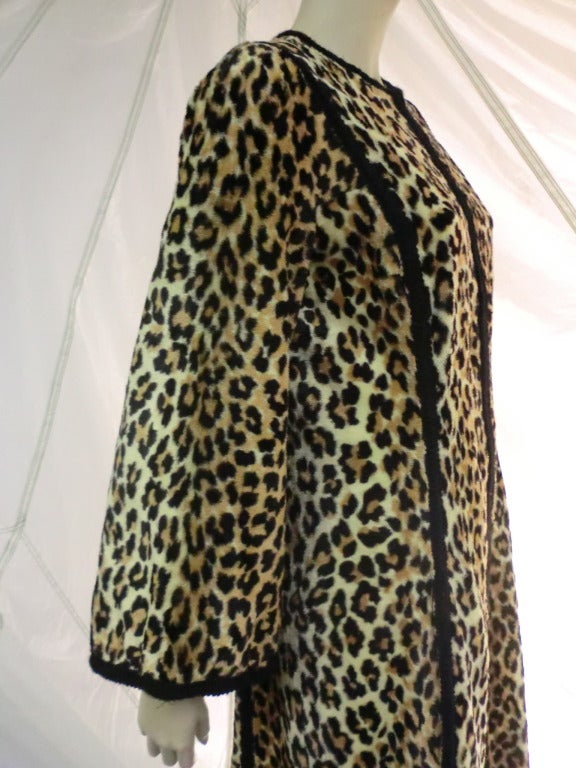 Black 1960s Malcolm Starr Faux Leopard Fur Caftan