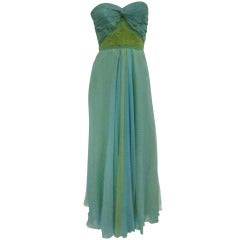 1960s Strapless Mermaid Silk Chiffon Gown 10