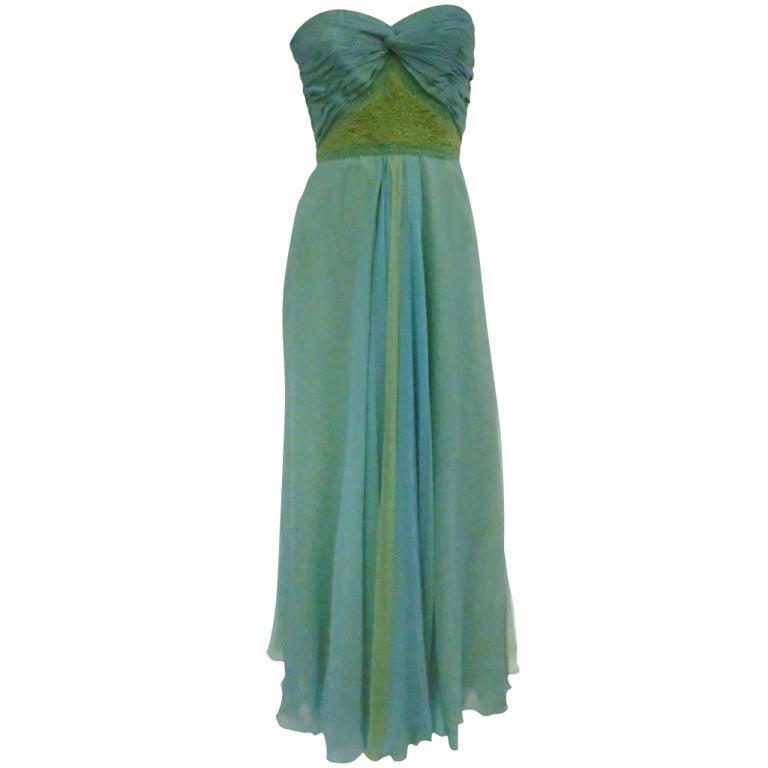 1960s Strapless Mermaid Silk Chiffon Gown