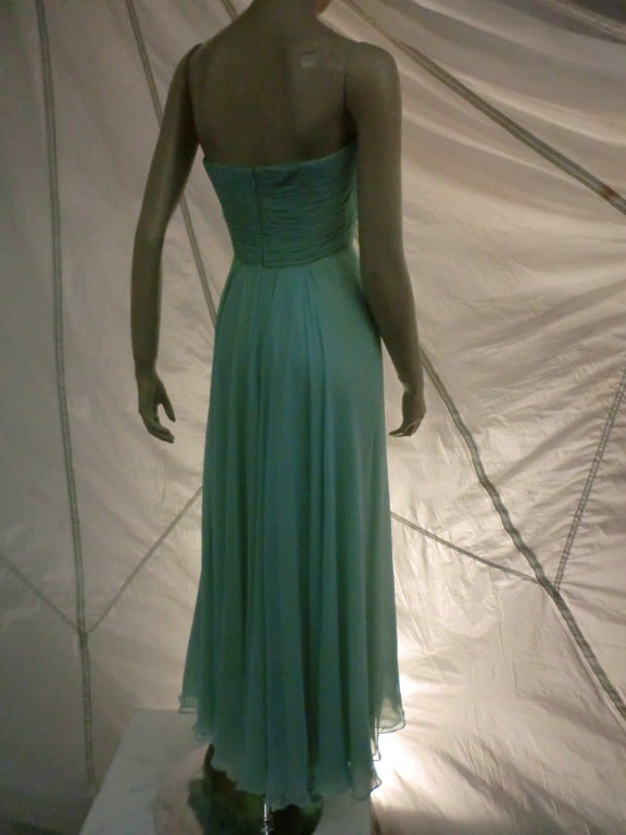 Gray 1960s Strapless Mermaid Silk Chiffon Gown