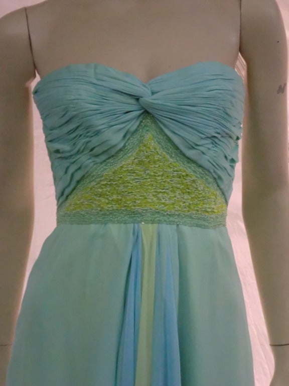 1960s Strapless Mermaid Silk Chiffon Gown For Sale at 1stDibs