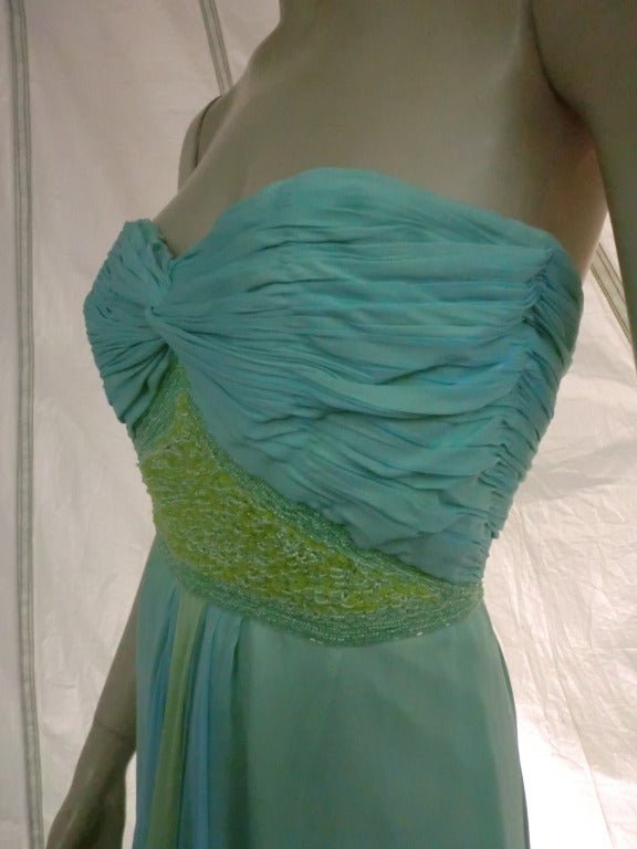 1960s Strapless Mermaid Silk Chiffon Gown 2
