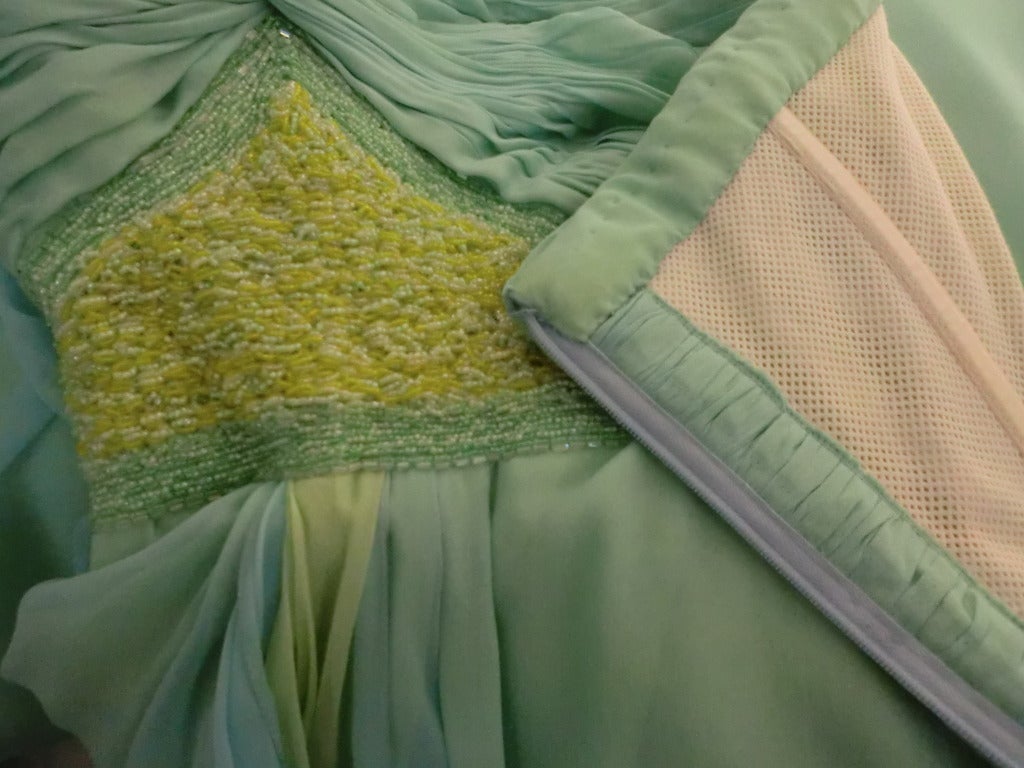 Long Sleeves Mermaid Chiffon Gown with Slit Green