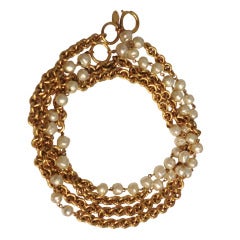 1980s Chanel 40" Long Baroque Faux Pearl and Gold Chain Necklace