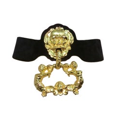 1980s Judith Leiber Suede and Gold "Door Knocker" Belt