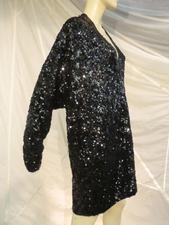 1990s Donna Karan Black Sequined Oversized Cardigan In Excellent Condition In Gresham, OR
