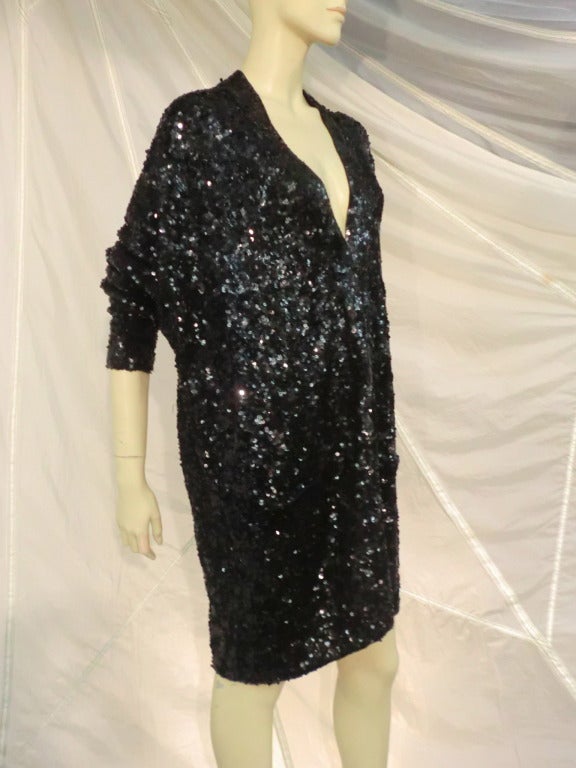 1990s Donna Karan Black Sequined Oversized Cardigan 1