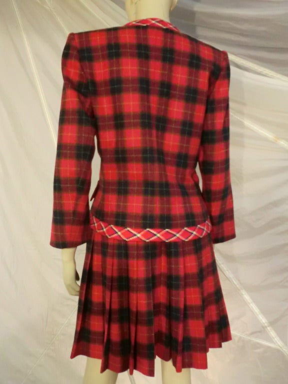 1980s Yves Saint Laurent Plaid Wool and Cashmere Skirt Suit In Excellent Condition In Gresham, OR